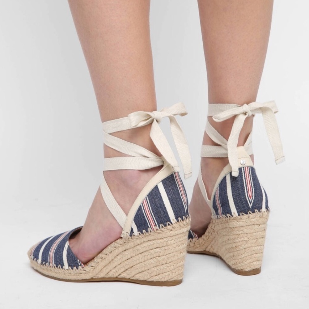 Sam Edelman Patsy Espadrille Wedge Sandals Lace Up Platform sz 8 Boho Coastal